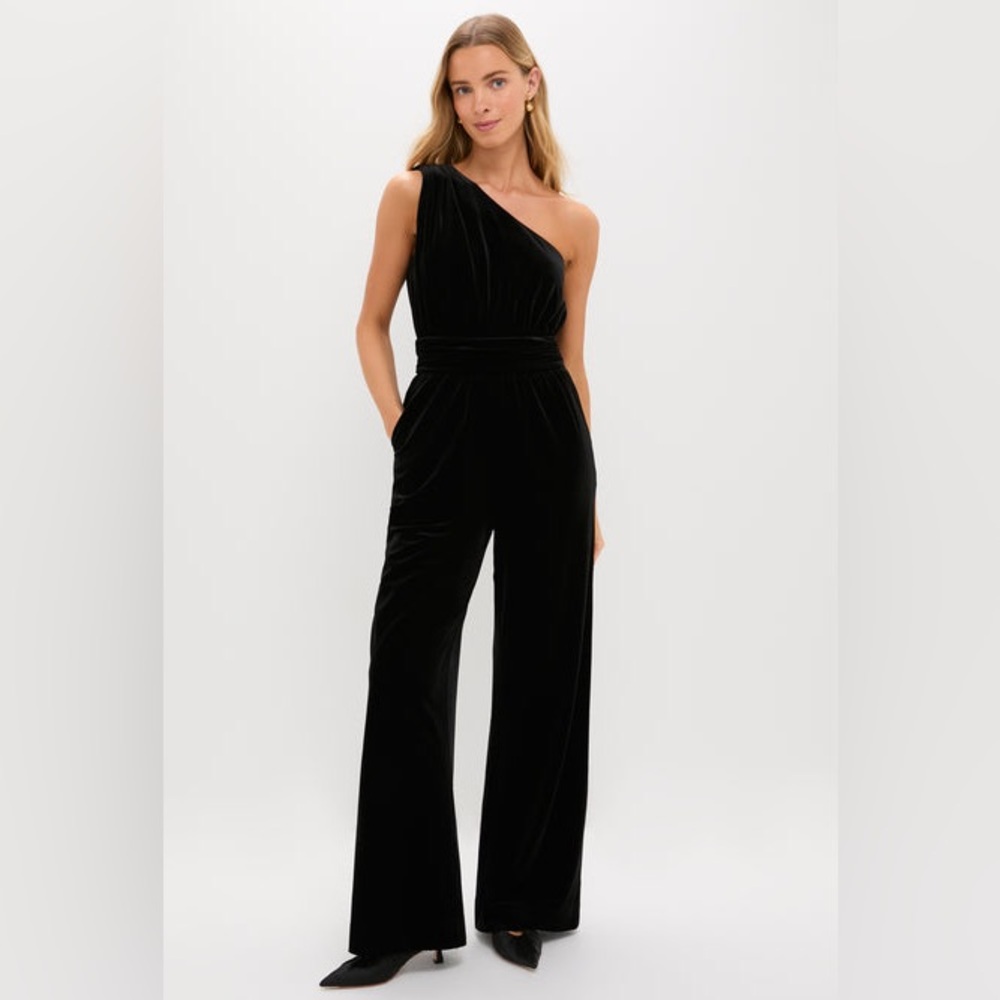 Tuckernuck HYACINTH HOUSE Black Velvet One Shoulder Araminta‎ Jumpsuit READ med.